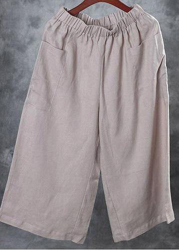 new white red linen women casual crop pants - SooLinen