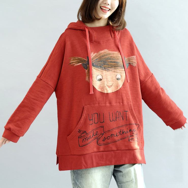 oversized red hoodies casual cotton pullover tops warm winter dress