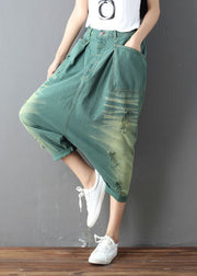 plus size Green Pockets hole harem Pants Spring