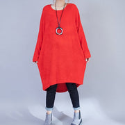 plus size casual woolen dresses red fashion low high sweater dress