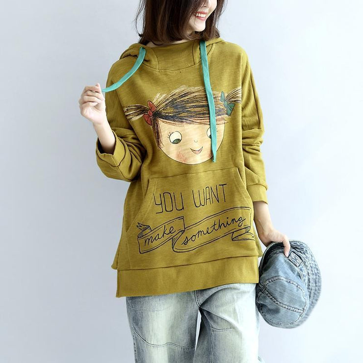 plus size yellow hoodies cotton pullover tops autumn tops pullover