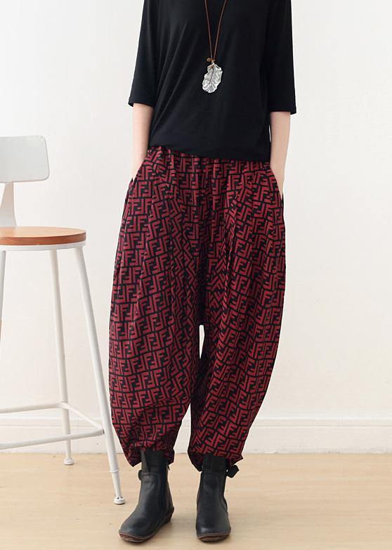 red casual cotton trousers plus size women wide leg pants - SooLinen