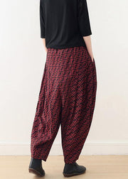 red casual cotton trousers plus size women wide leg pants - SooLinen