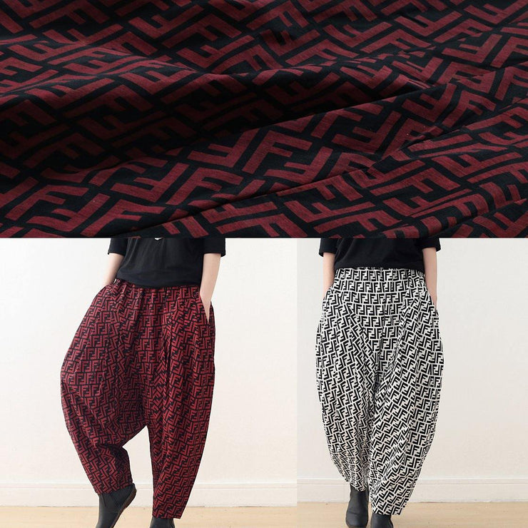 red casual cotton trousers plus size women wide leg pants - SooLinen