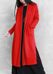 red plus size clothing sweaters pockets side open coats - SooLinen