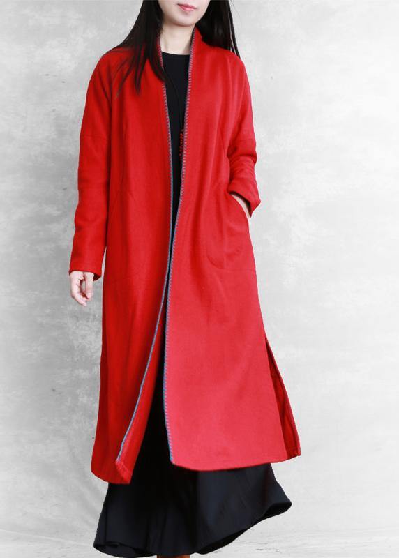 red plus size clothing sweaters pockets side open coats - SooLinen