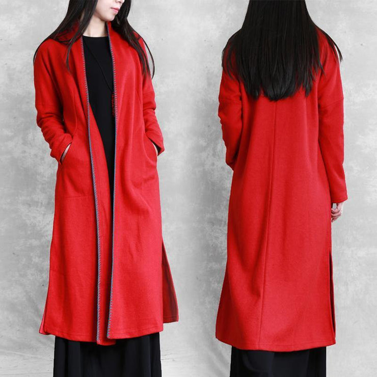 red plus size clothing sweaters pockets side open coats - SooLinen