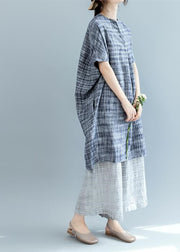 stylish black Plaid natural linen dress oversize traveling dress 2018 Batwing Sleeve o neck baggy dresses