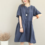 stylish blue linen dress oversize linen maxi dress women ruffles o neck cotton dress