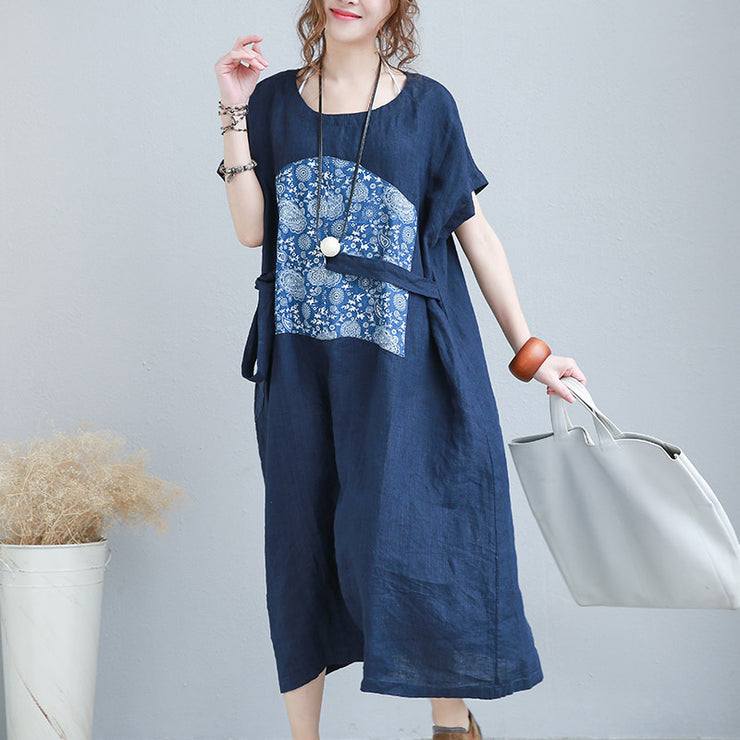 stylish blue linen shift dresses plus size linen cotton dress fine tie waist prints linen clothing dresses