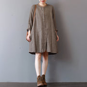 stylish chocolate linen shirt dress plus size traveling clothing long sleeve casual o neck dresses