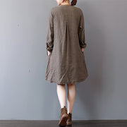 stylish chocolate linen shirt dress plus size traveling clothing long sleeve casual o neck dresses