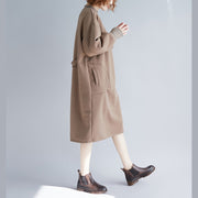 stylish khaki spring cotton dress Omychic warm long sleeve thick holiday dresses o neck cotton clothing dresses