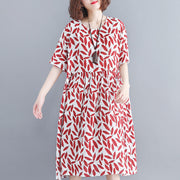 stylish red cotton knee dress casual cotton dress 2018 short sleeve baggy dresses o neck print cotton clothing dress