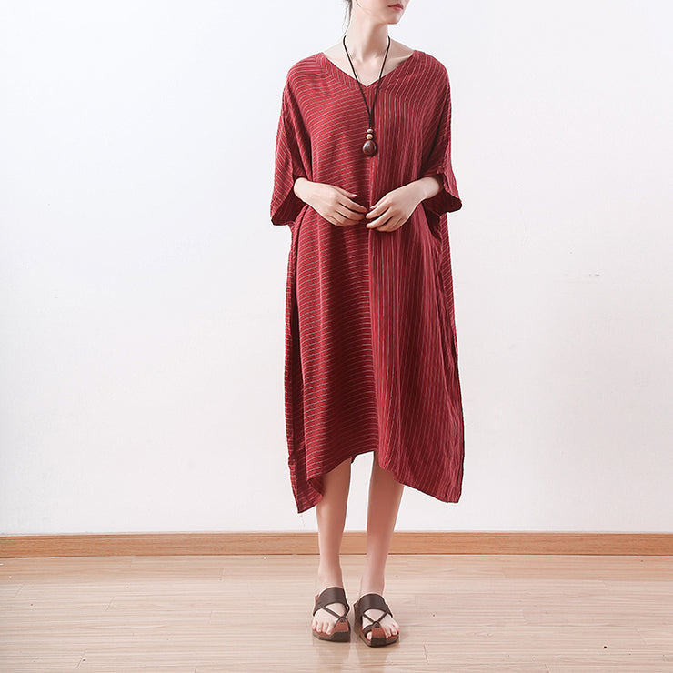 stylish red silk dresses plus size asymmetric patchwork striped silk gown fine v neck silk caftans