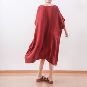 stilvolle rote Seidenkleider plus Größe asymmetrisches Patchwork gestreiftes Seidenkleid feine Seidenkaftane mit V-Ausschnitt