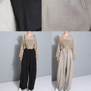 stylish women khaki cotton linen wide leg pants multiple wearing methods pants - SooLinen