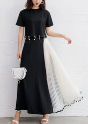 summer black chiffon casual maxi skirts women patchwork nets yarn beach skirts - SooLinen