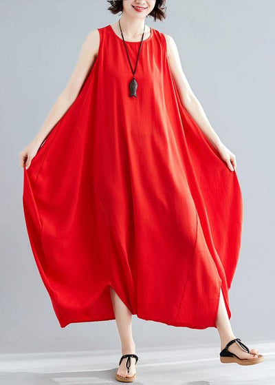 summer cotton red loose jumpsuit pants stylish sleeveless harem pants - SooLinen