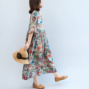 Summer Floral Casual Cotton Blend Sundress Oversize Bracelet Sleeved Maxi Dress