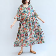 Summer Floral Casual Cotton Blend Sundress Oversize Bracelet Sleeved Maxi Dress