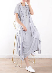 summer light blue linen women sleeveless outwear plus size women casual dress two pieces - SooLinen