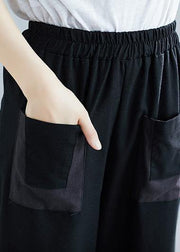 summer new black blended cotton pants elastic women casual crop pants - SooLinen