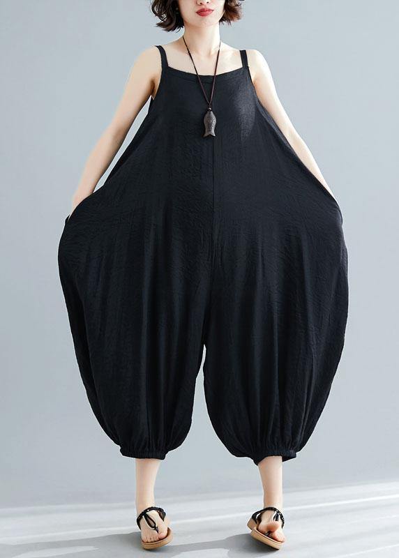 summer new plus size cotton women jumpsuit pants high waist casual carpenter crop pants - SooLinen