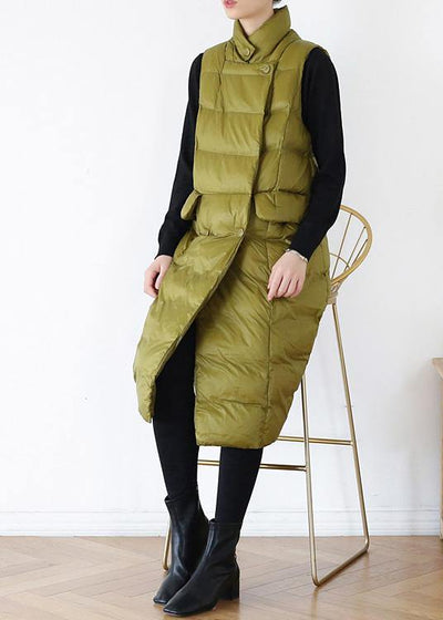 thick yellow green casual outfit casual down jacket stand collar sleeveless winter outwear - SooLinen