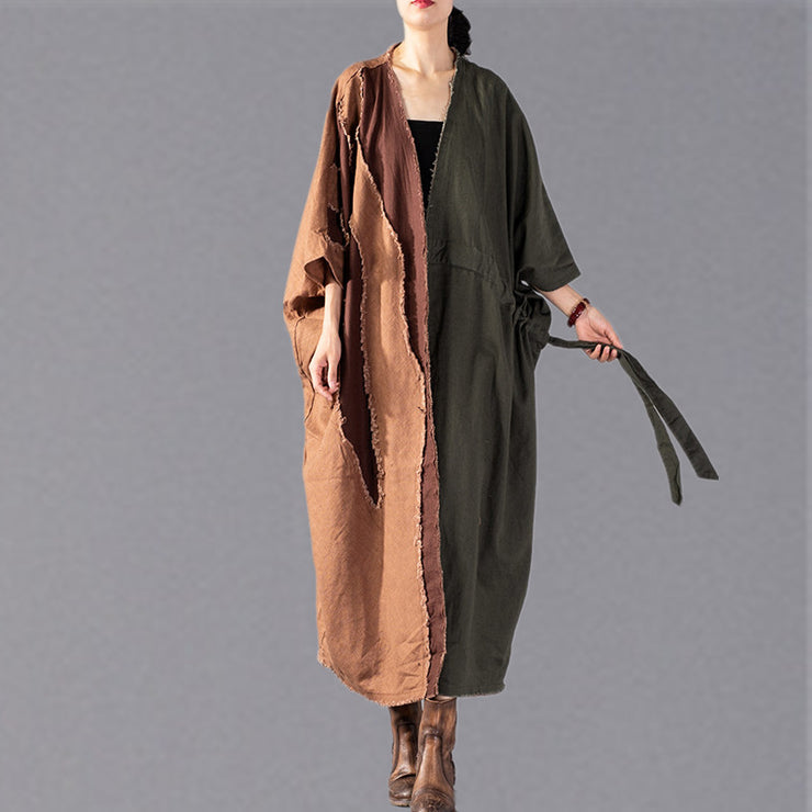 fine army green Coat oversize patchwork trench coat Fashion drawstring jackets