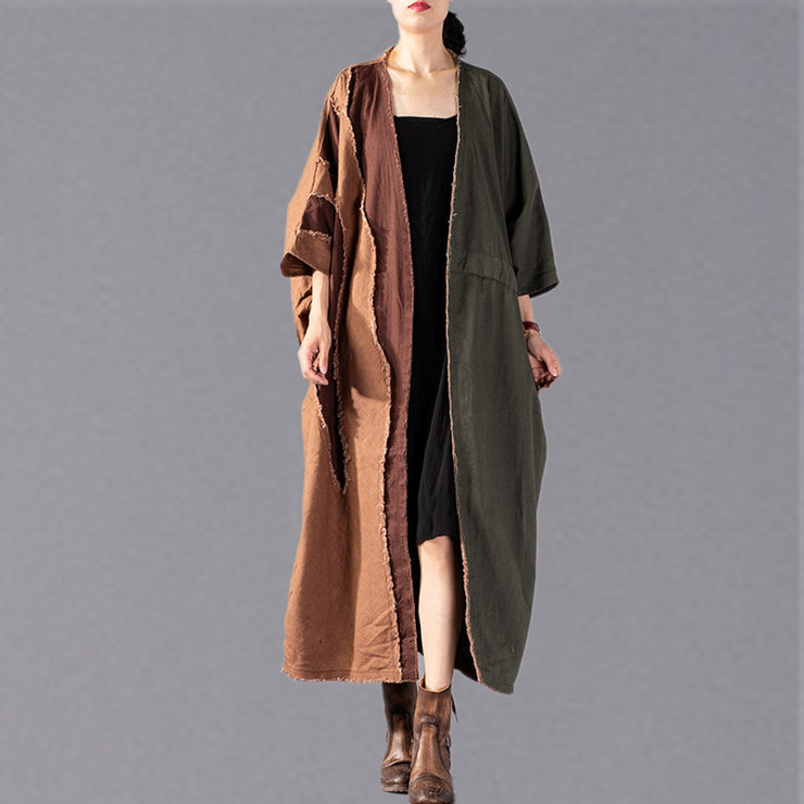 fine army green Coat oversize patchwork trench coat Fashion drawstring jackets