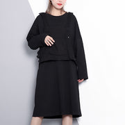 fine black oversize casual dress false two pieces casual O neck clothing dresses