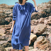 fine blue linen caftans plus size clothing o neck baggy dresses linen clothing dresses women half sleeve linen dresses