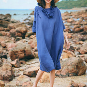 fine blue linen caftans plus size clothing o neck baggy dresses linen clothing dresses women half sleeve linen dresses