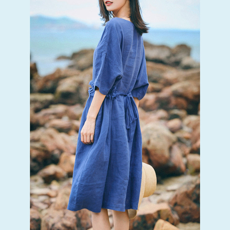 fine blue linen caftans plus size clothing o neck baggy dresses linen clothing dresses women half sleeve linen dresses