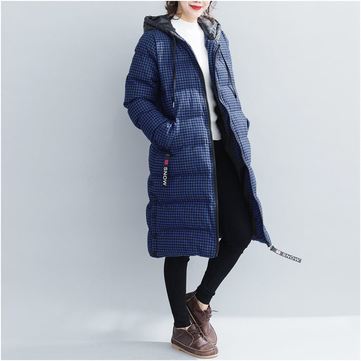 fine blue plaid winter parkas plus size hooded snow jackets Elegant thick winter coats