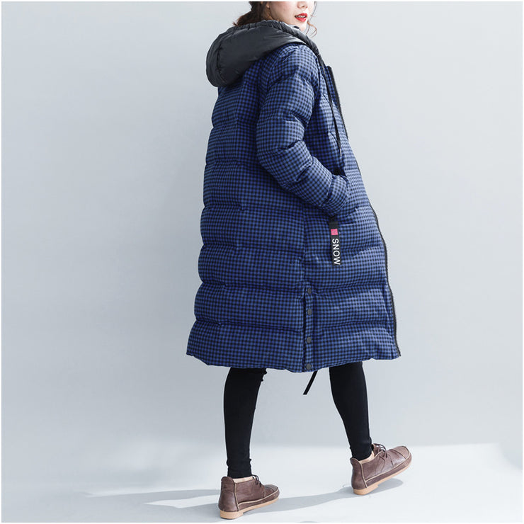 fine blue plaid winter parkas plus size hooded snow jackets Elegant thick winter coats