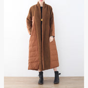 fine brown Puffers Jackets plussize high neck quilted coat fine coats