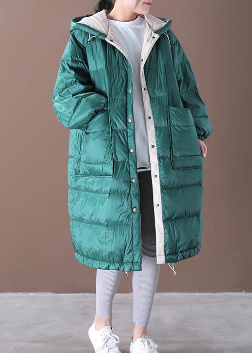 casual down jacket coats blue green hooded pockets goose Down coat - SooLinen