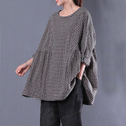 fine cotton blended blouses oversized Casual Round Neck Long Sleeve Spring Lattice Shirt