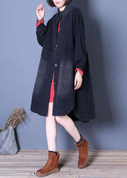 fine fall denim black lapel Large pockets overcoat - SooLinen