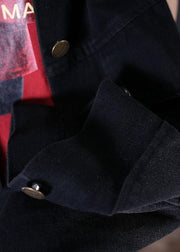 fine fall denim black lapel Large pockets overcoat - SooLinen