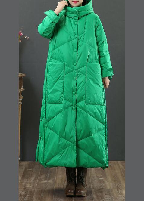 fine green warm winter coat oversize down jacket hooded Button Down women Jackets - SooLinen