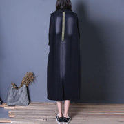 fine oversize fall outwear denim black Notched sleeveless coats - SooLinen