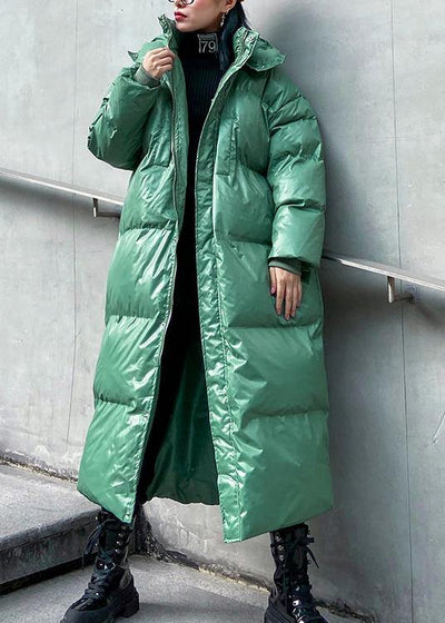 plus size clothing down jacket outwear green hooded zippered winter outwear - SooLinen