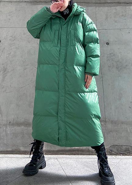 plus size clothing down jacket outwear green hooded zippered winter outwear - SooLinen