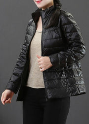 fine plus size winter jacket overcoat light blue stand collar zippered duck down coat - SooLinen