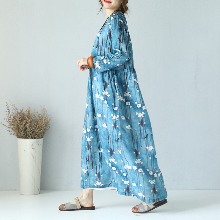 fine print linen dress Loose fitting O neck linen maxi dress boutique long sleeve maxi dresses