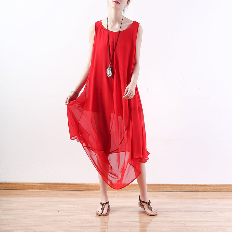 fine red chiffon dress plus size clothing asymmetric hem chiffon clothing dresses