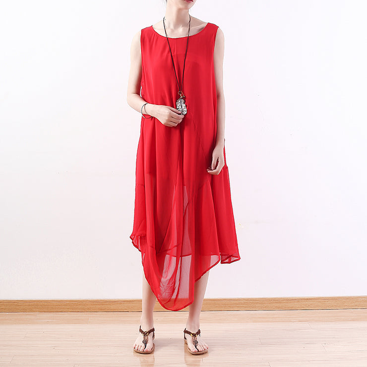 fine red chiffon dress plus size clothing asymmetric hem chiffon clothing dresses